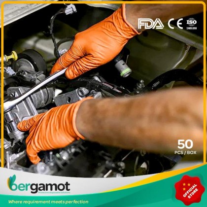 ASAP T-Grip Orange Nitrile Powder Free Mechanical Working Gloves (50's per box)