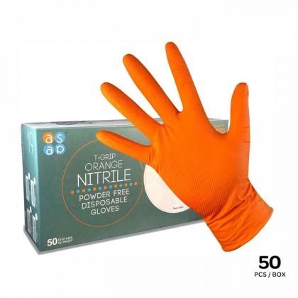 ASAP T-Grip Orange Nitrile Powder Free Mechanical Working Gloves (50's per box)